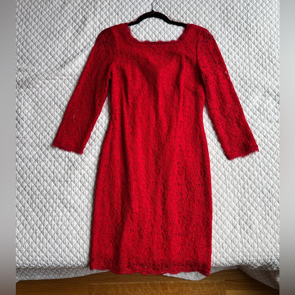 Cache Red Sheath Cocktail Dress with Square Neck